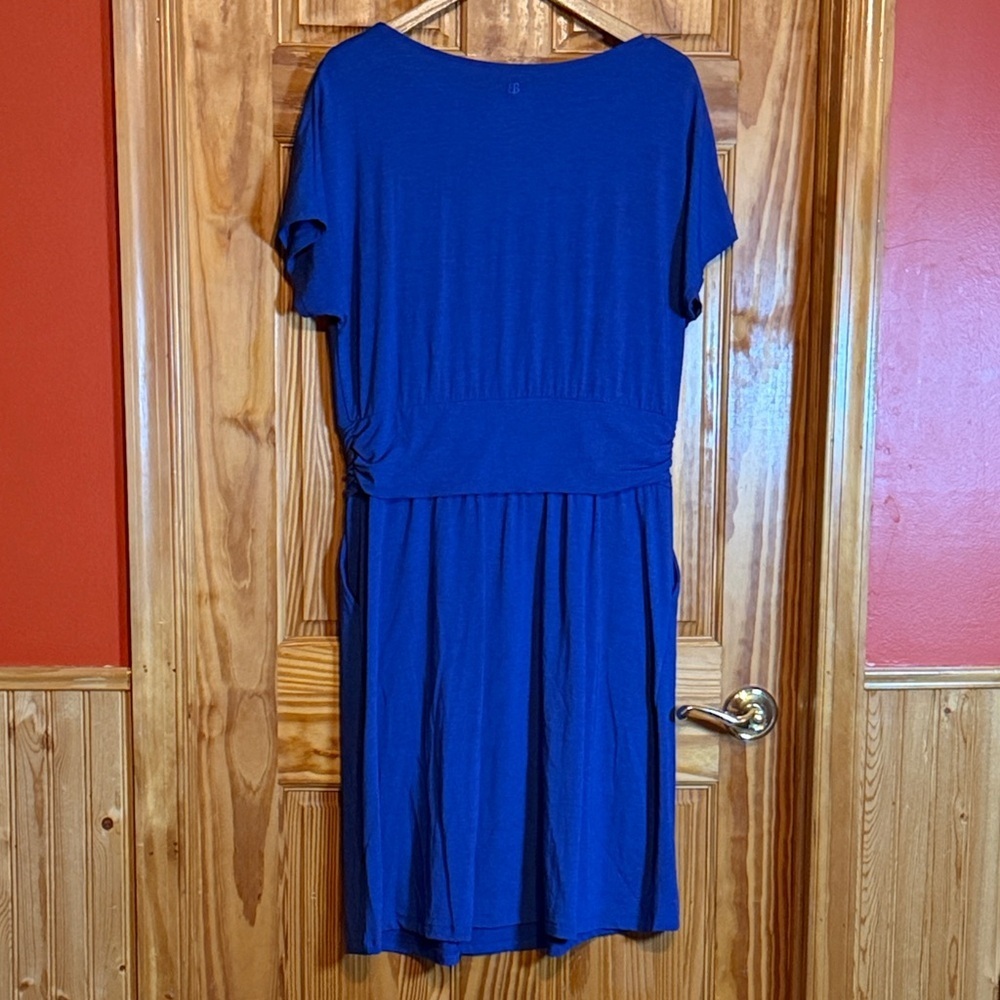 Betabrand Canopy Ruched Dress in royal blue bamboo fabric - Picture 8 of 8